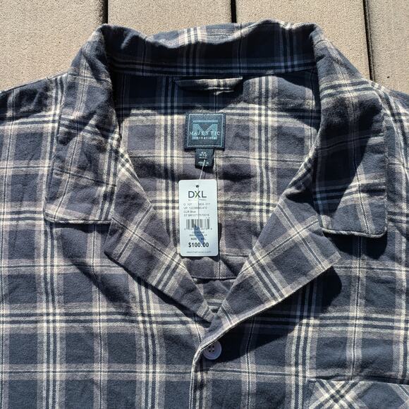 Mens 4X Button Up Plaid Flannel Majestic International XXXXL Pocket Long Sleeve - Picture 2 of 9